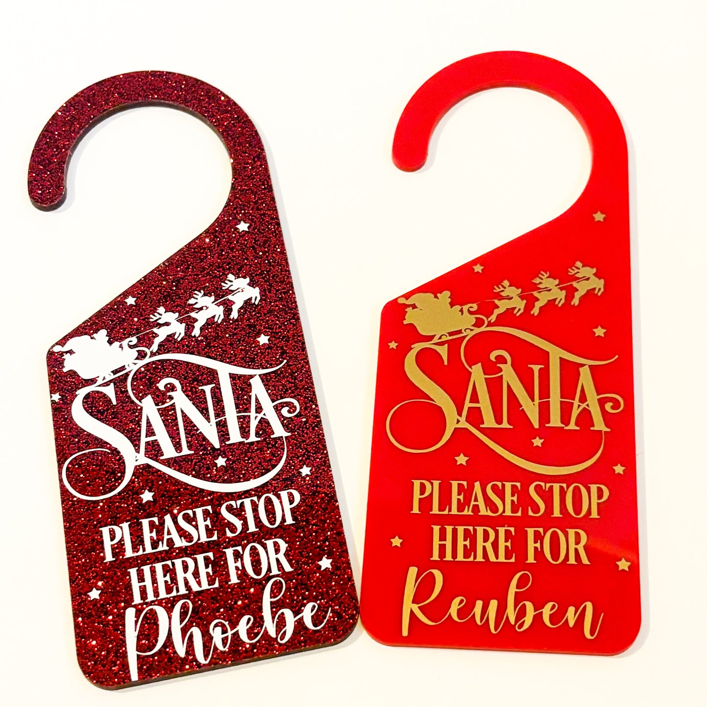 Personalised Santa Stop Here Door Hanger, Christmas Eve Sign, Christmas Decor