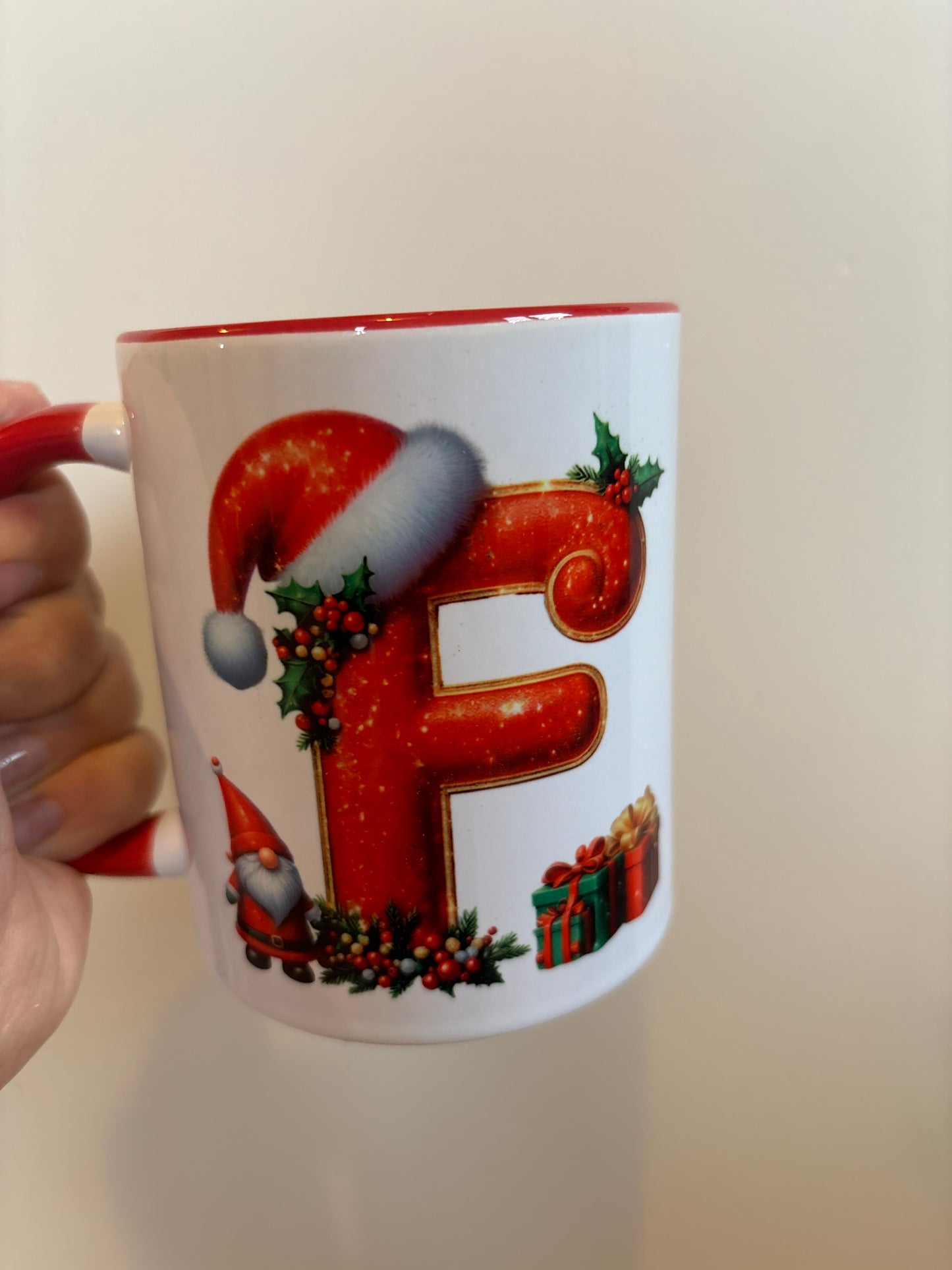 Personalised initial Red Christmas mug, Christmas coffee cup