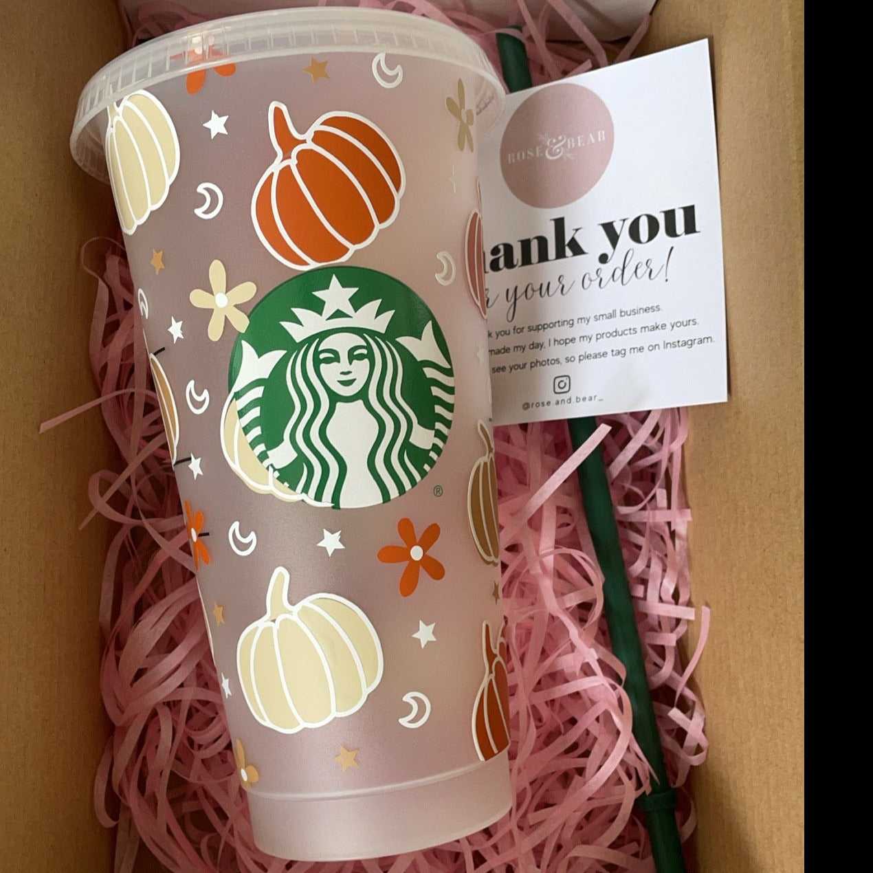 Autumn and pumpkins Starbucks cold cup UK, Iced coffee cup, reusable cup, cup with lid and straw, halloween cold cup, Starbucks coffee cup