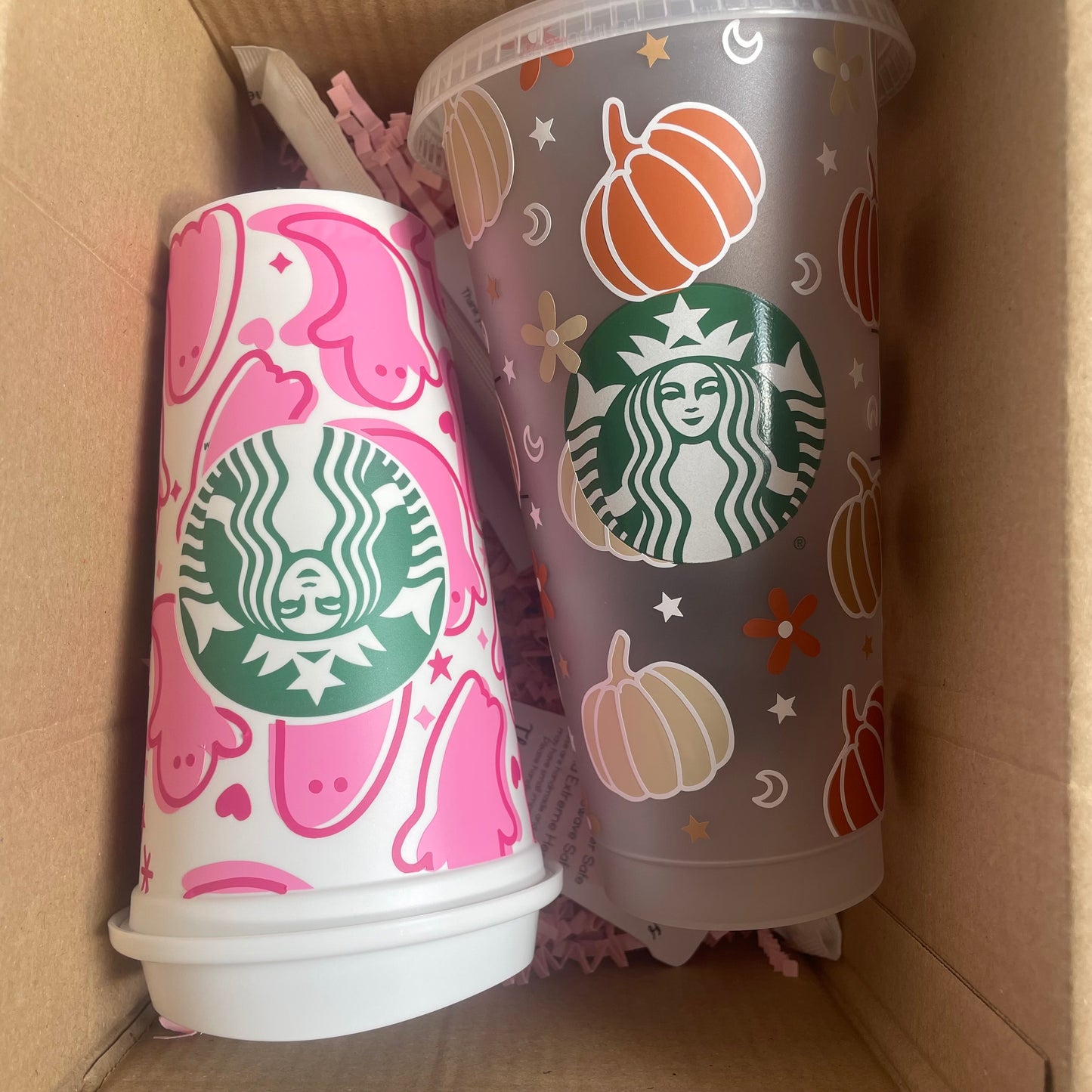 Autumn and pumpkins Starbucks cold cup UK, Iced coffee cup, reusable cup, cup with lid and straw, halloween cold cup, Starbucks coffee cup