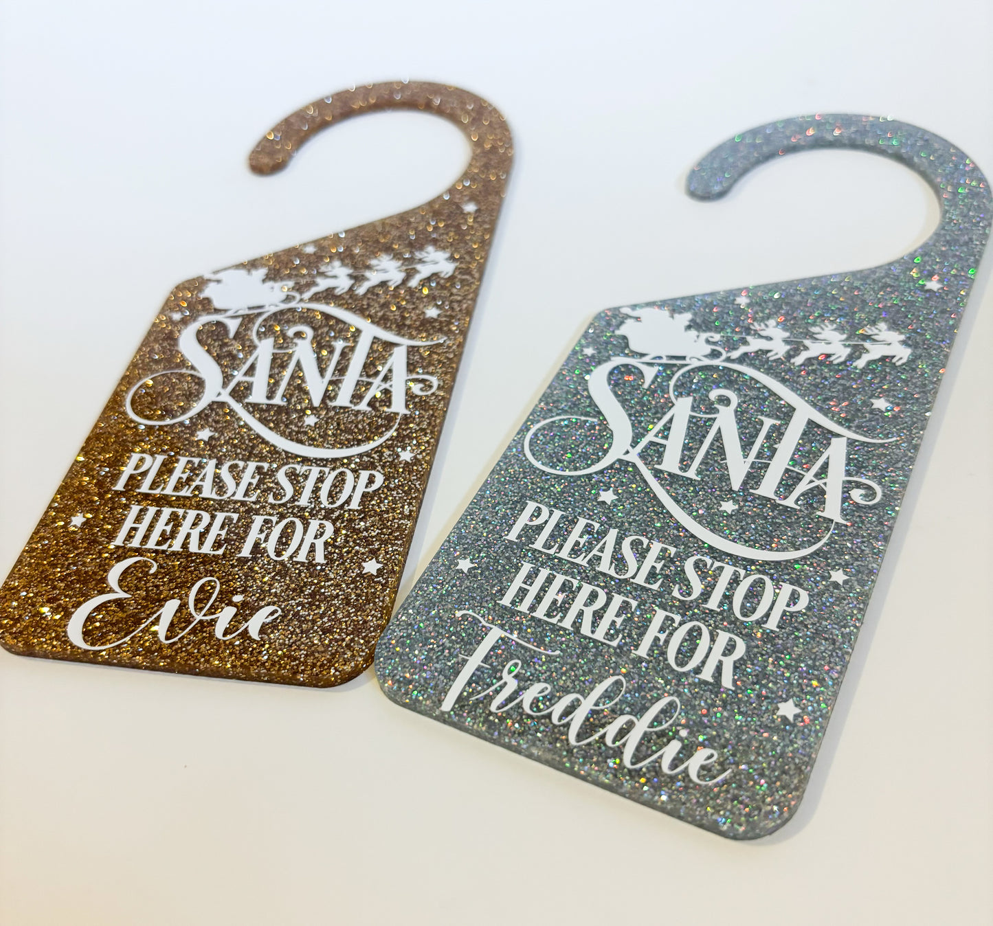 Personalised Santa Stop Here Door Hanger, Christmas Eve Sign, Christmas Decor