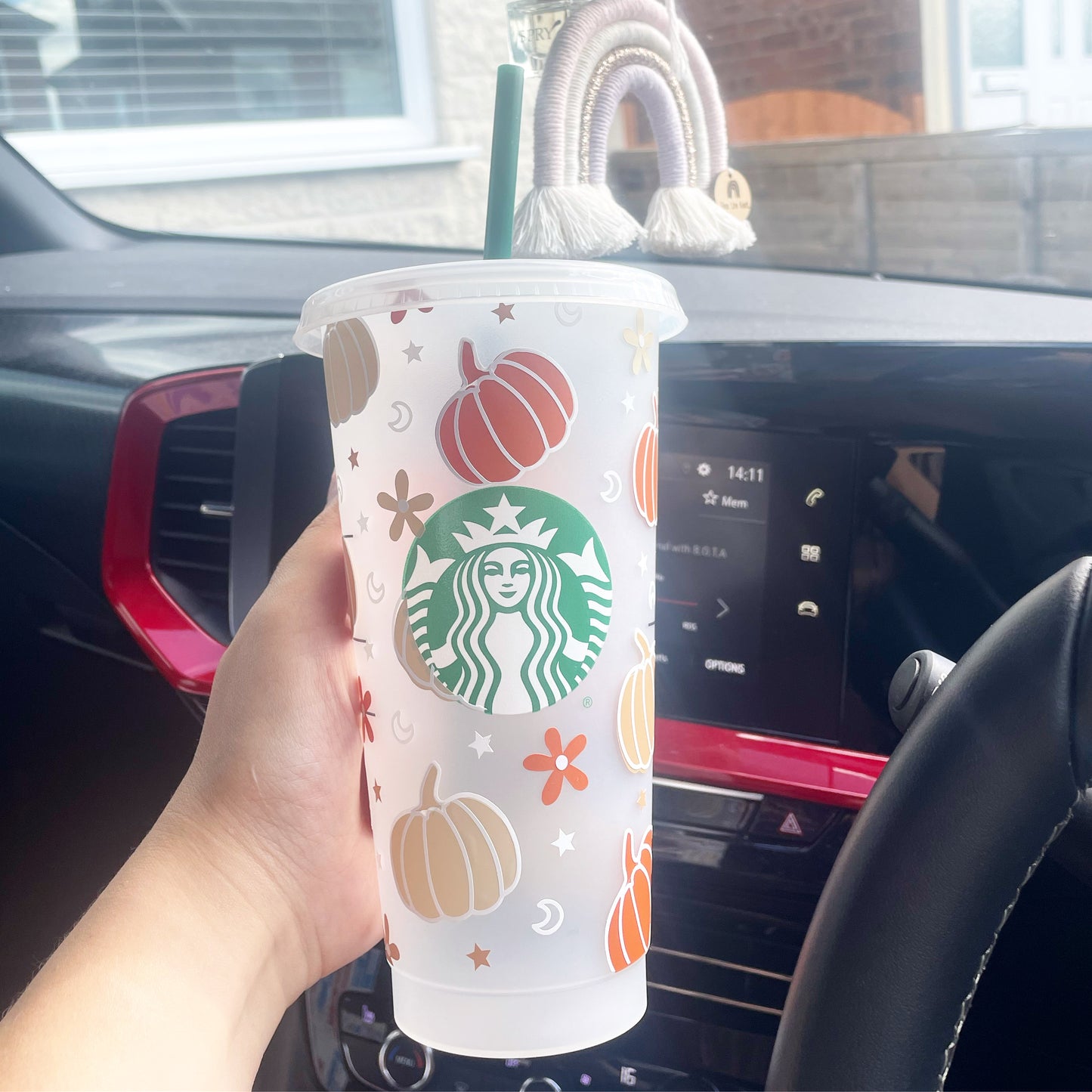 Autumn and pumpkins Starbucks cold cup UK, Iced coffee cup, reusable cup, cup with lid and straw, halloween cold cup, Starbucks coffee cup