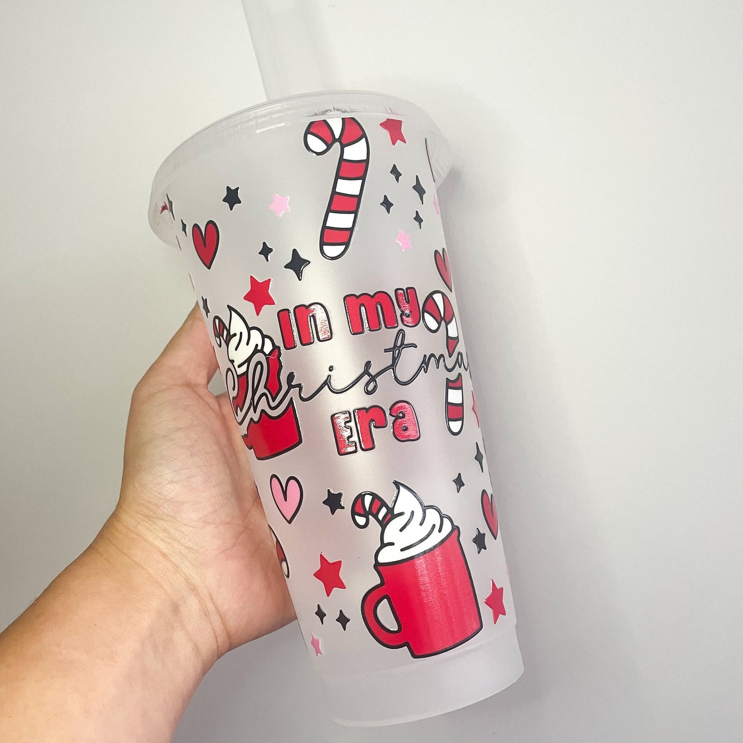 24oz Reusable Christmas Era Cold Coffee cup, red and green cold coffee cup, coffee travel mug, tumbler with lid and straw, eco - friendly