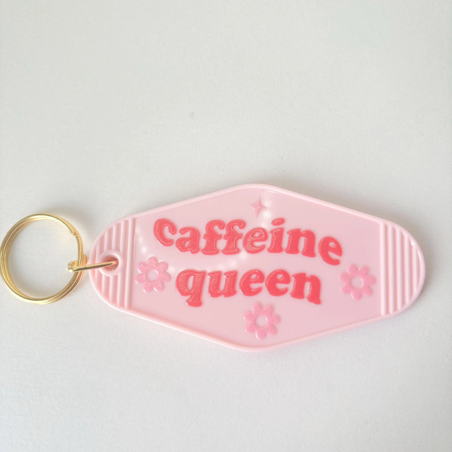 Cute coffee lover keyring, caffeine queen pink motel keychain, Christmas Stocking filler gift idea
