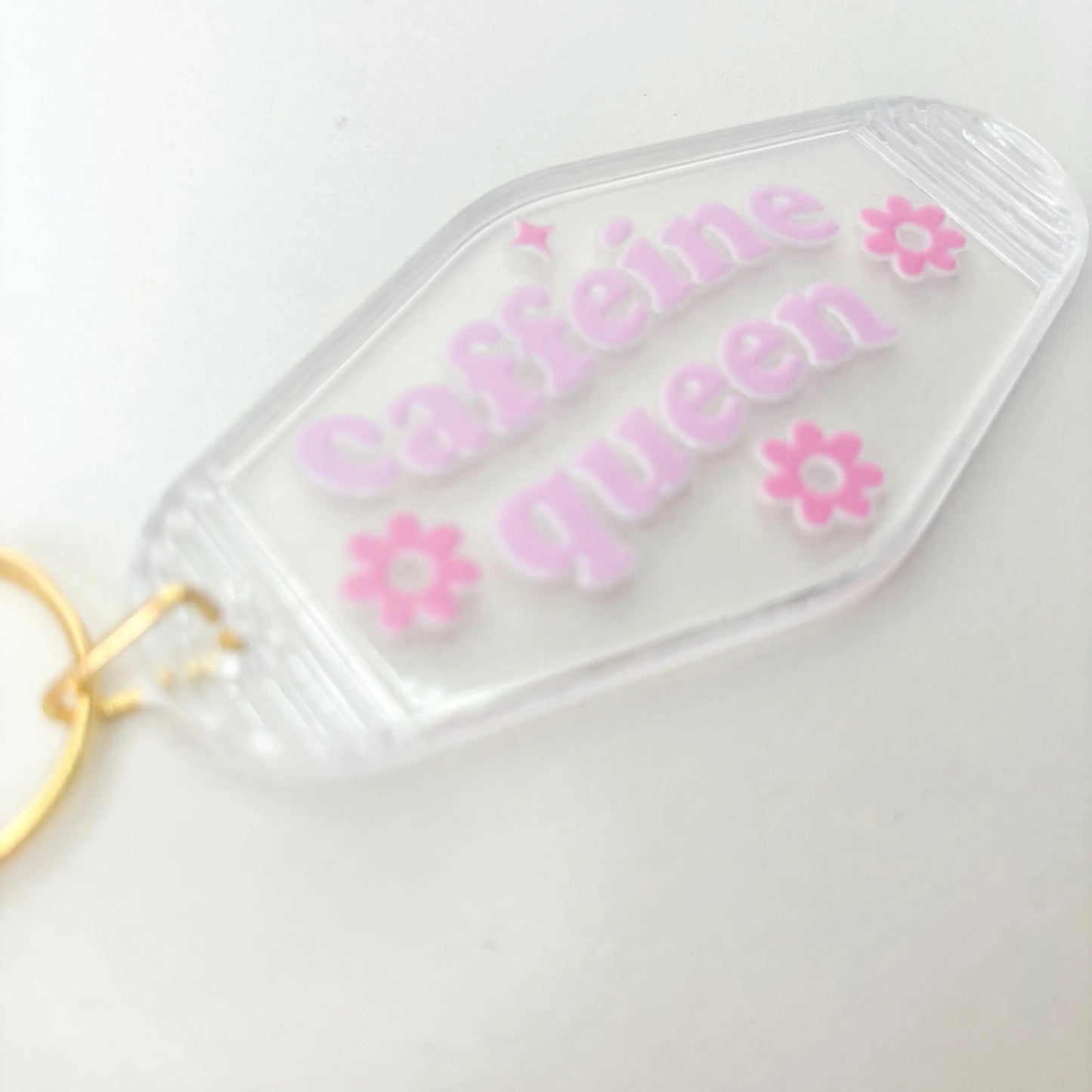 Cute coffee lover keyring, caffeine queen pink motel keychain, Christmas Stocking filler gift idea