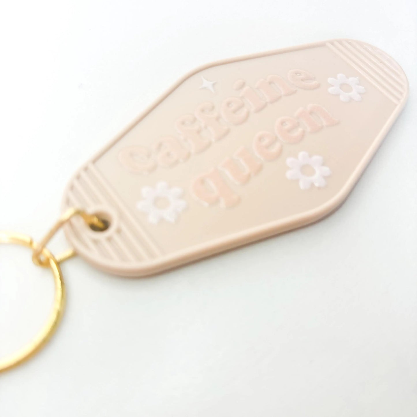 Cute coffee lover keyring, caffeine queen pink motel keychain, Christmas Stocking filler gift idea