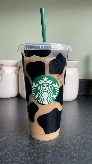 24oz Genuine Cow Print Reusable Starbucks Cold Coffee Cup