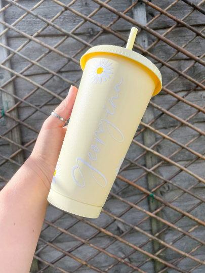 24oz Reusable Cold Coffee Cup with Daisy Design