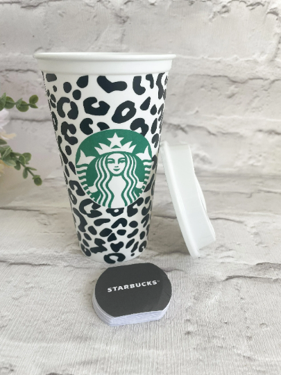 16oz Genuine Leopard Print Reusable Starbucks Hot Coffee Cup