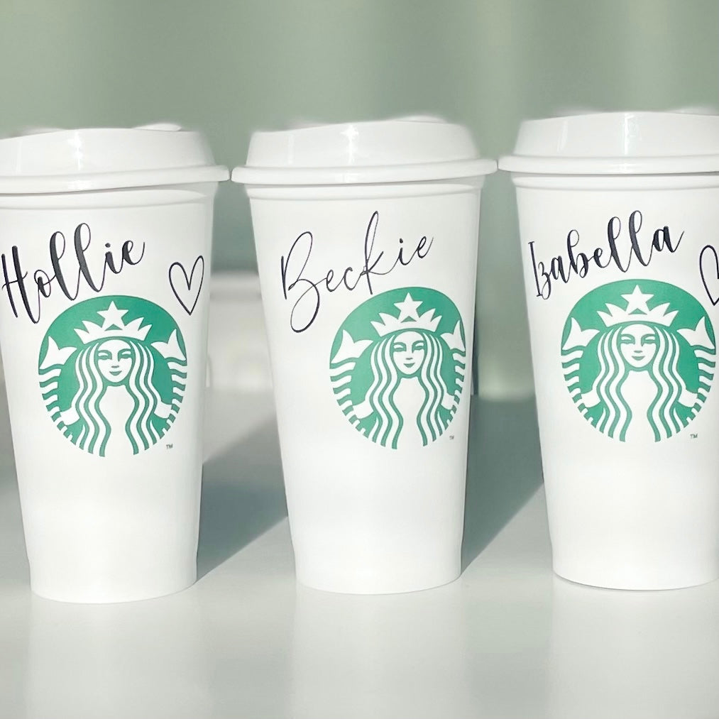16oz Genuine Reusable Starbucks Personalised Hot Coffee Cup UK, Personalised gift for her