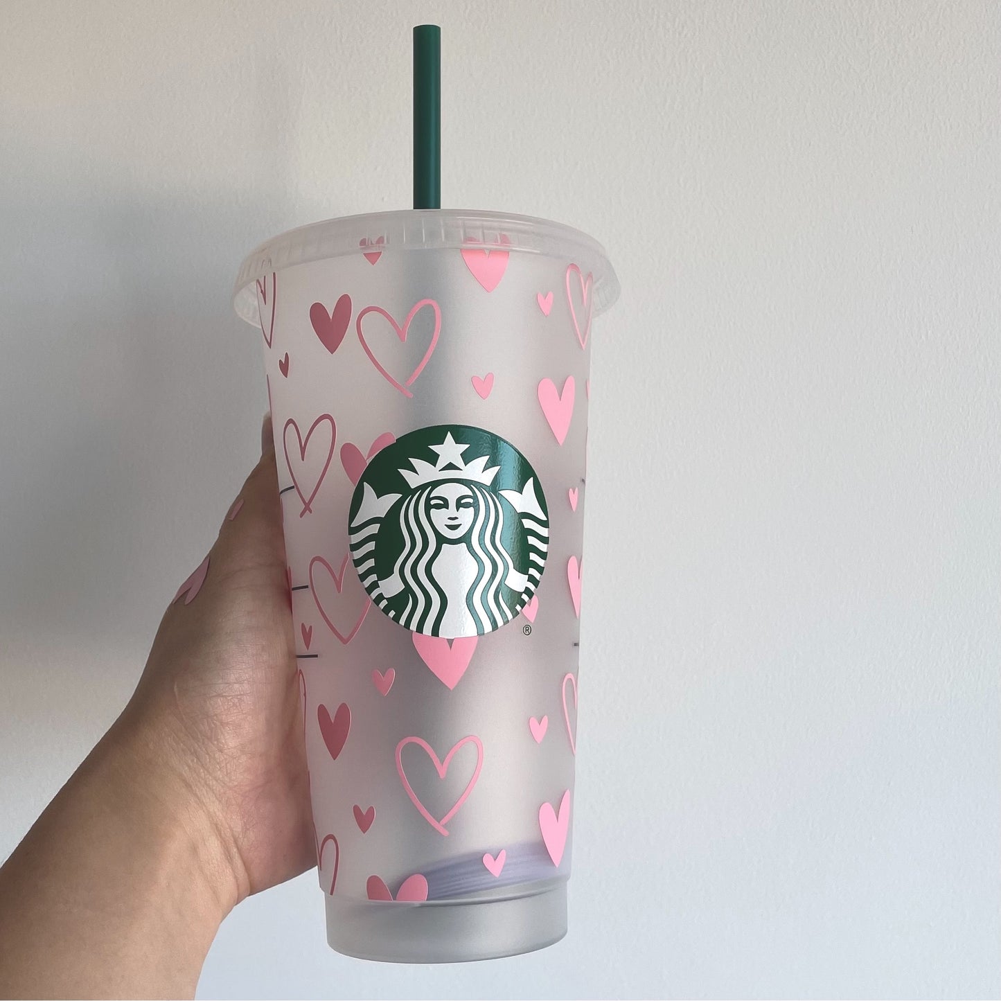 24oz Genuine Reusable Starbucks Cup with Hearts Design