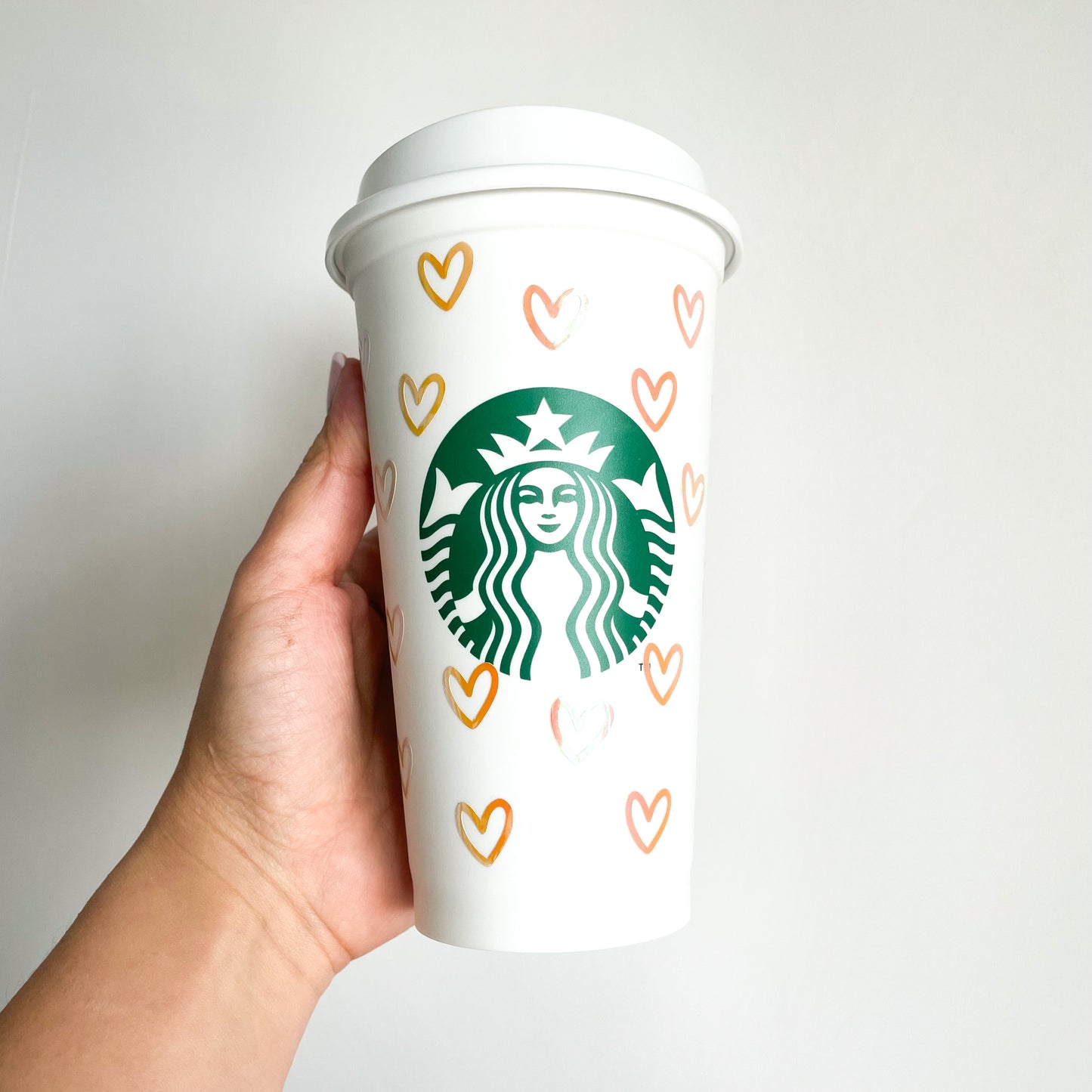 16oz Reusable Starbucks hot cup with hearts