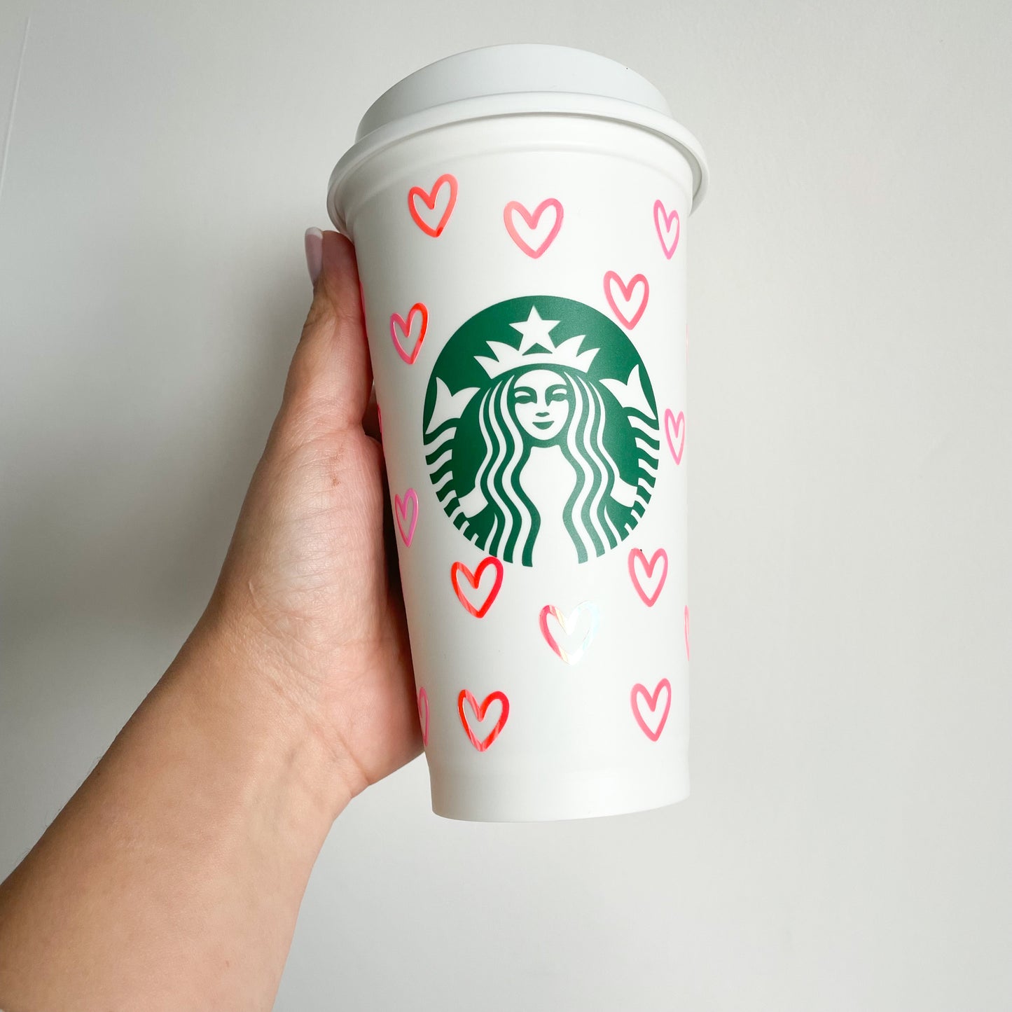 16oz Reusable Starbucks hot cup with hearts