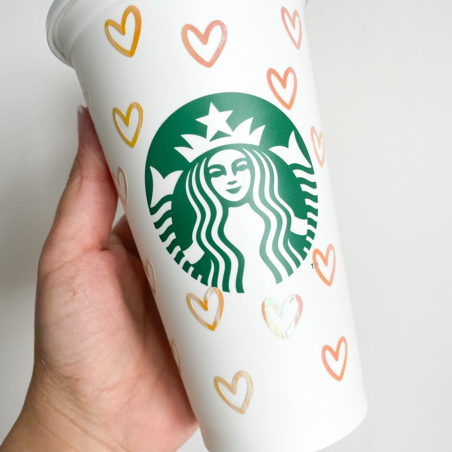 16oz Reusable Starbucks hot cup with hearts