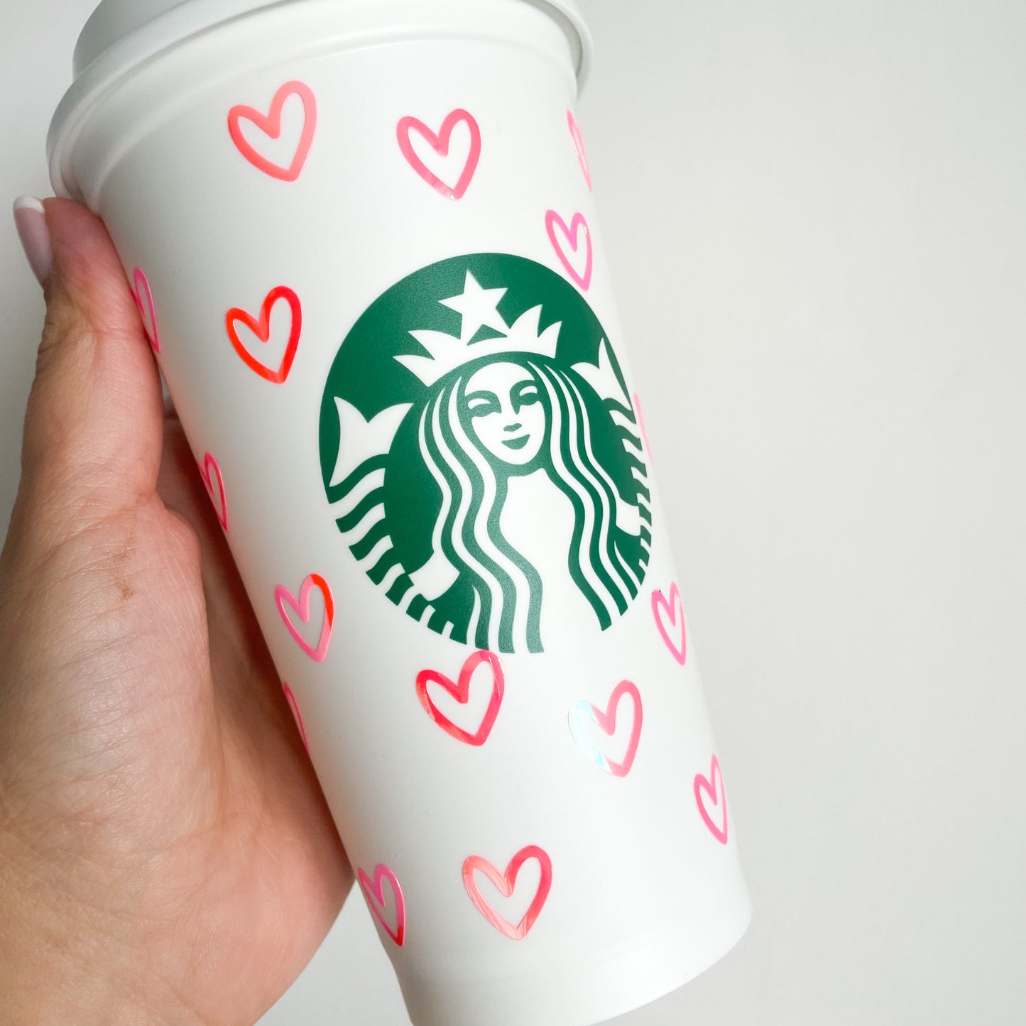 16oz Reusable Starbucks hot cup with hearts