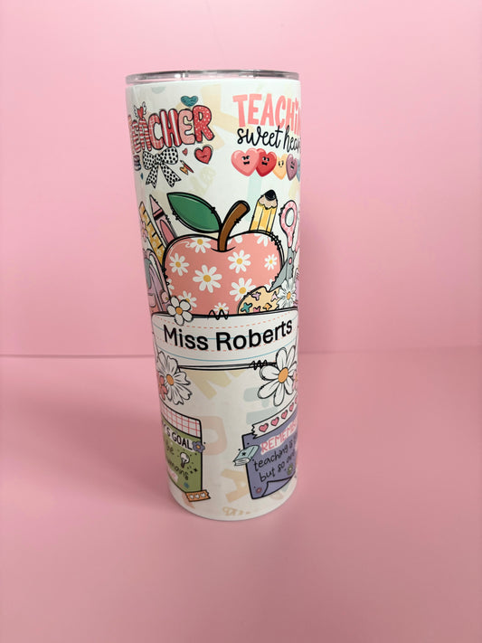 Personalised Teacher tumbler, Christmas gift, reusable metal tumbler