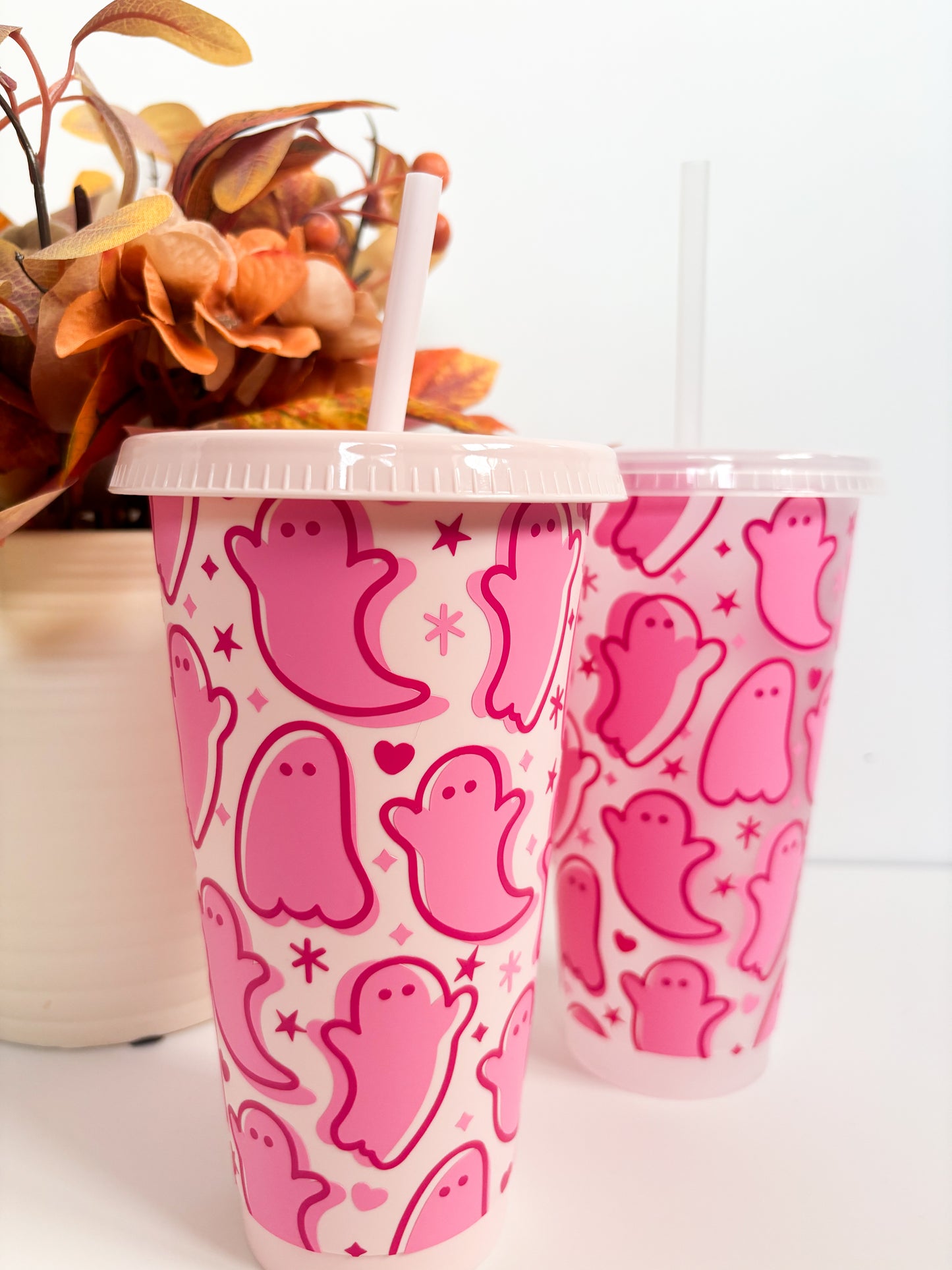 Reusable autumn and halloween cold cup with ghosts