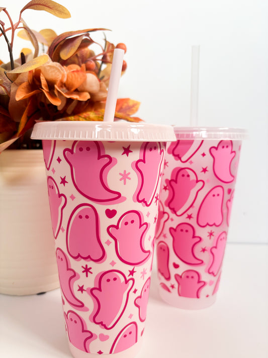 Reusable autumn and halloween cold cup with ghosts