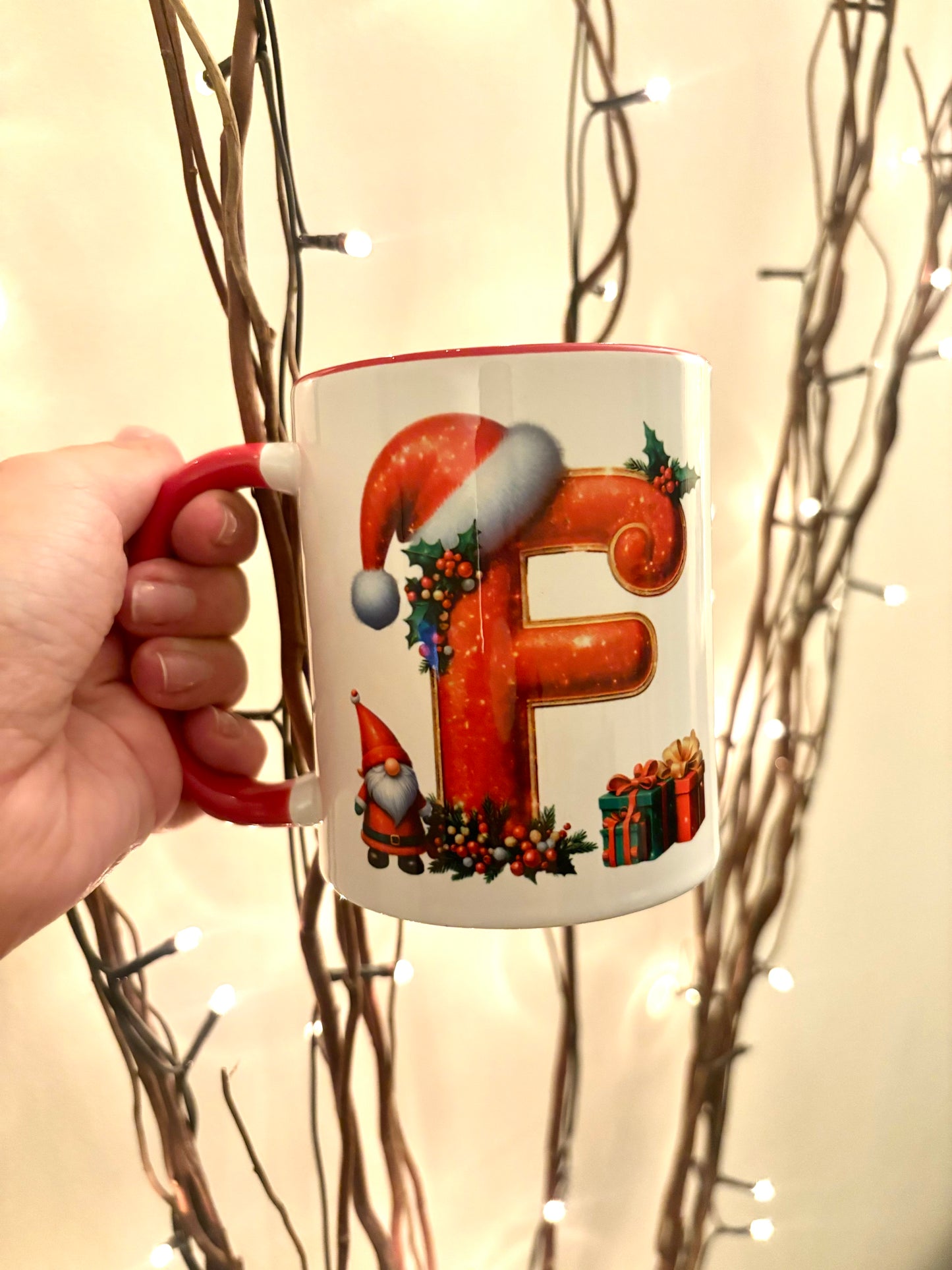 Personalised initial Red Christmas mug, Christmas coffee cup