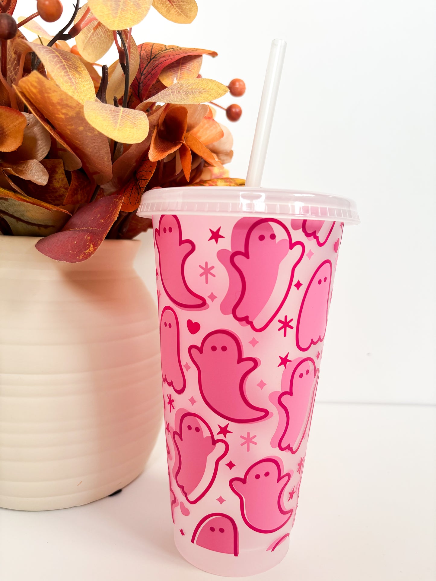 Reusable autumn and halloween cold cup with ghosts