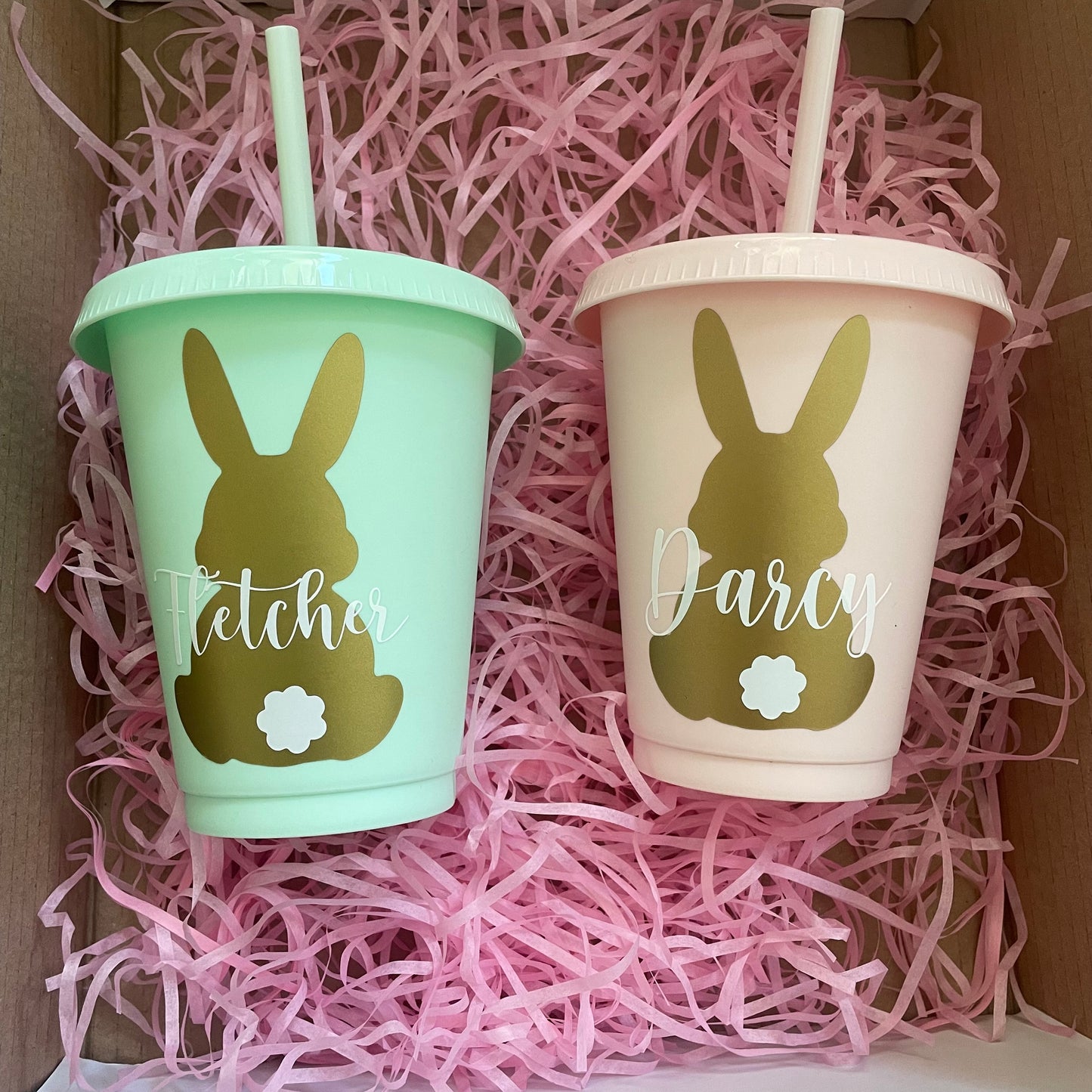 Children’s Personalised Easter Cup, Reusable Cold Cup, Cup with lid and straw, Children’s Easter Bunny Cold Cup, Easter gift, child gift