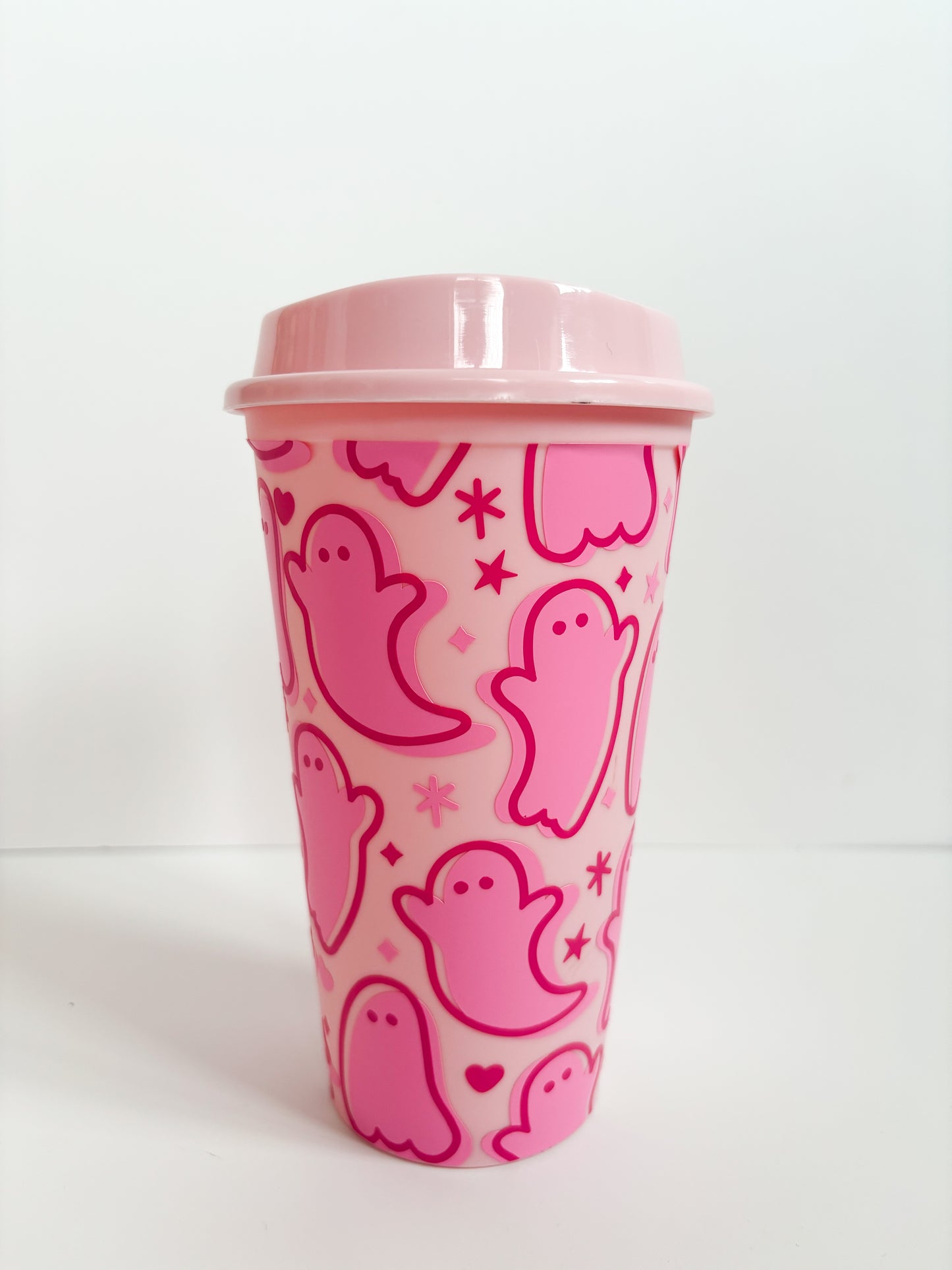Reusable autumn and halloween pink ghosts hot cup