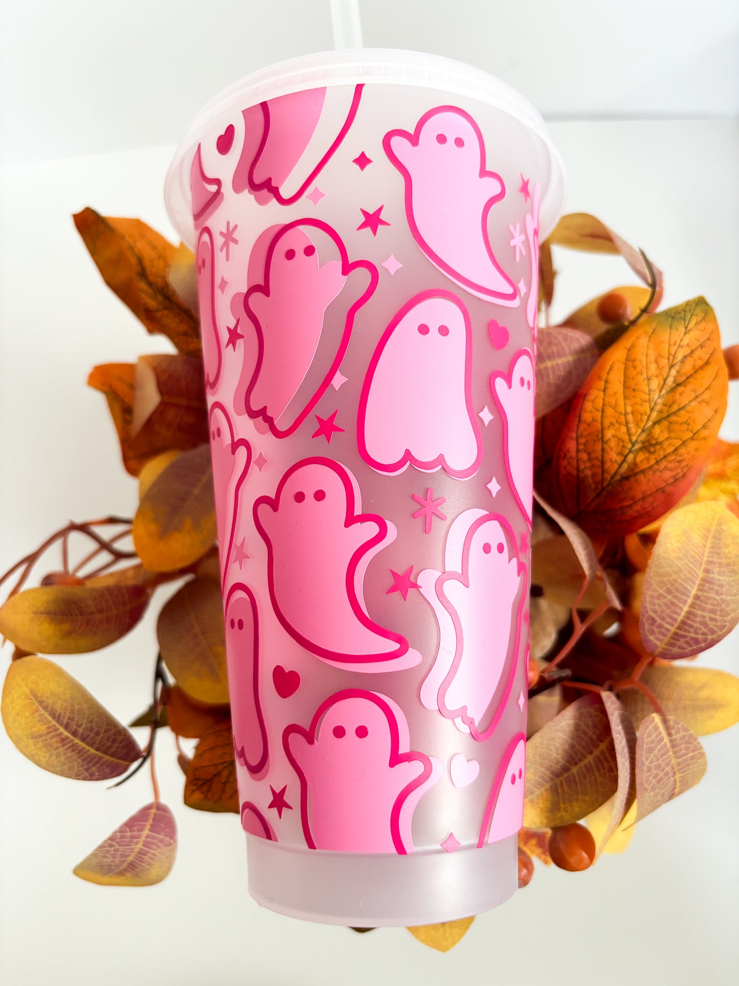 Reusable autumn and halloween cold cup with ghosts