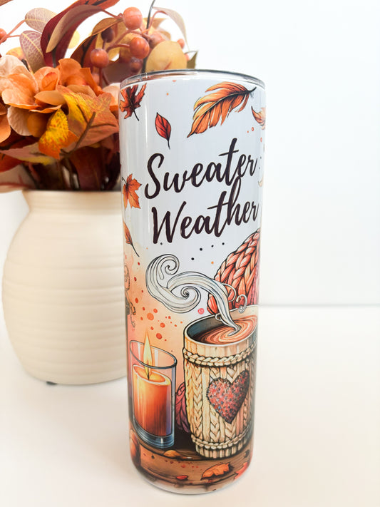 Cute autumn metal tumbler with lid and straw