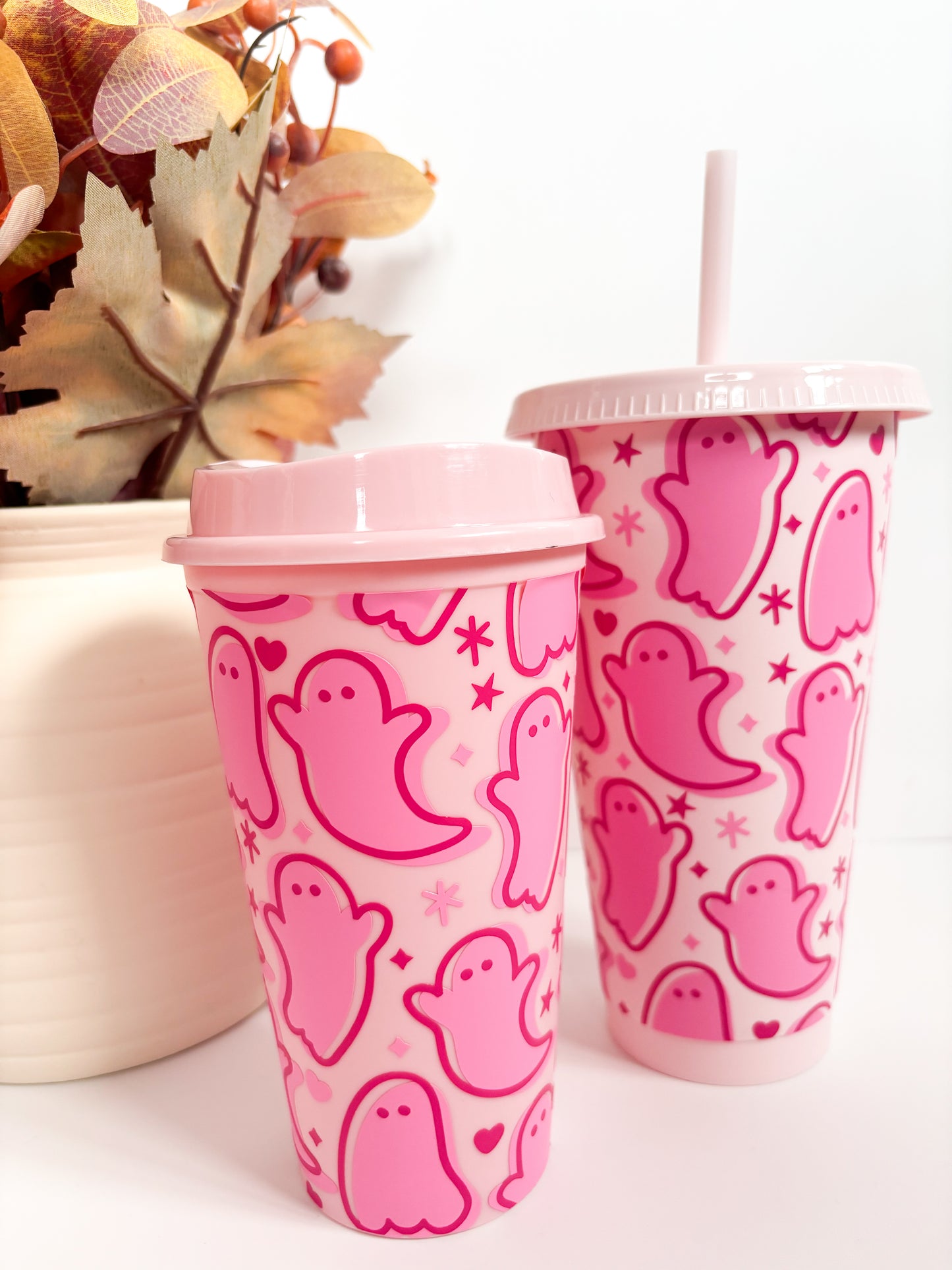 Reusable autumn and halloween cold cup with ghosts
