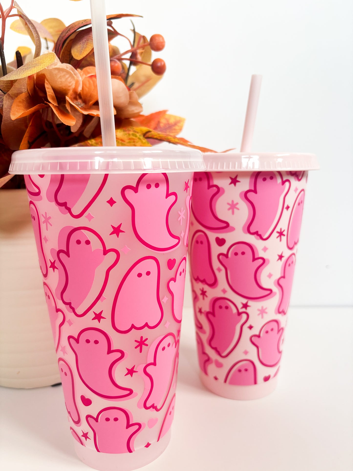 Reusable autumn and halloween cold cup with ghosts