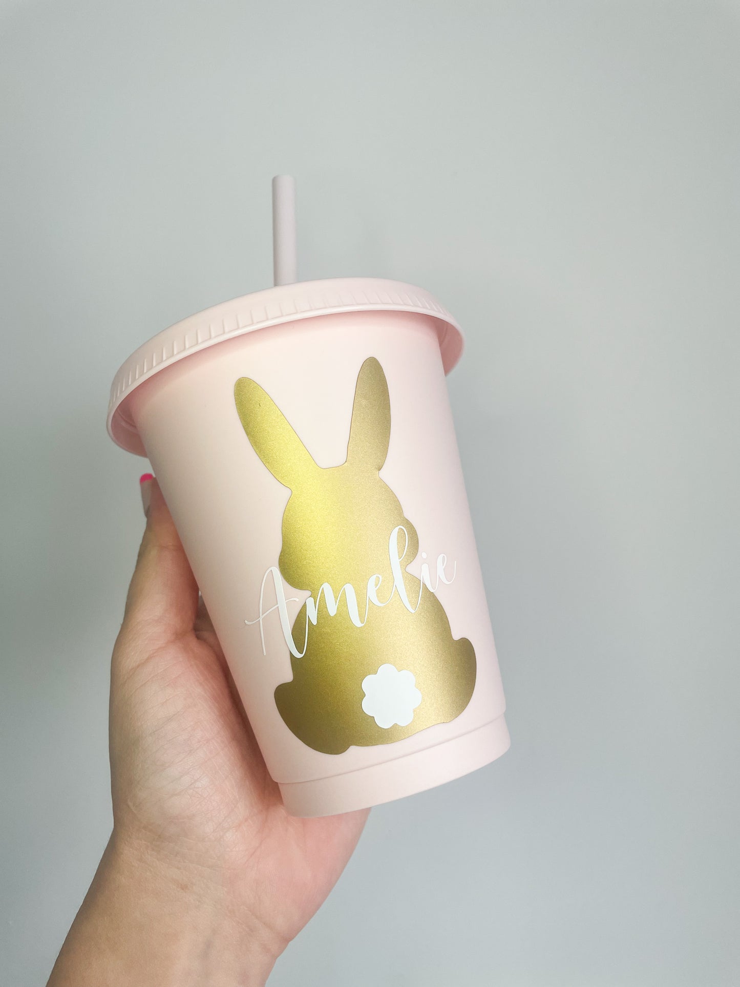 Children’s Personalised Easter Cup, Reusable Cold Cup, Cup with lid and straw, Children’s Easter Bunny Cold Cup, Easter gift, child gift