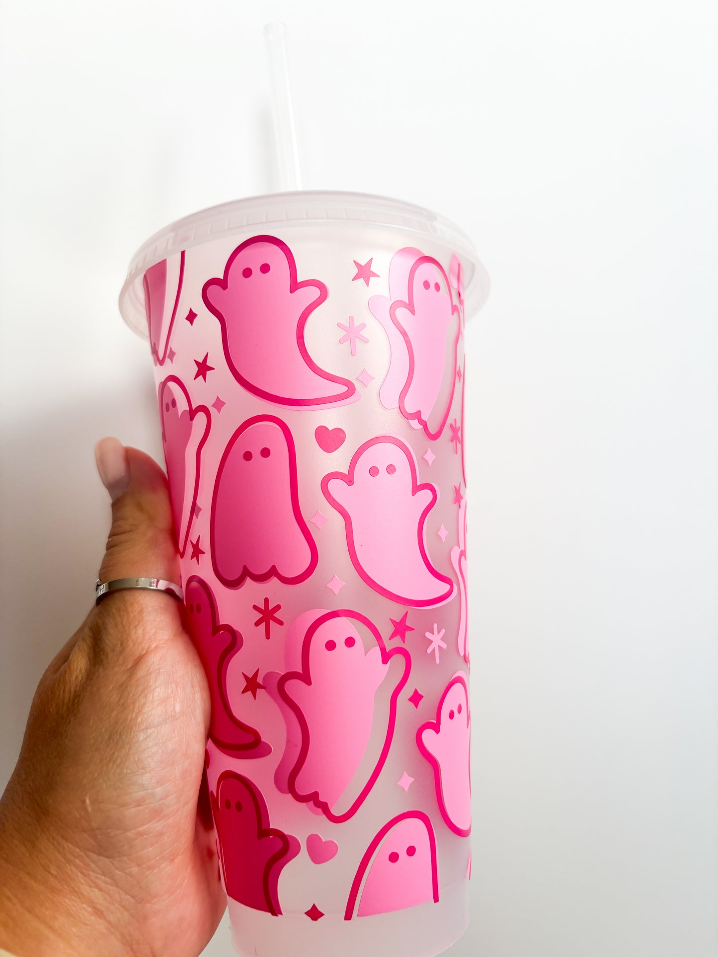 Reusable autumn and halloween cold cup with ghosts