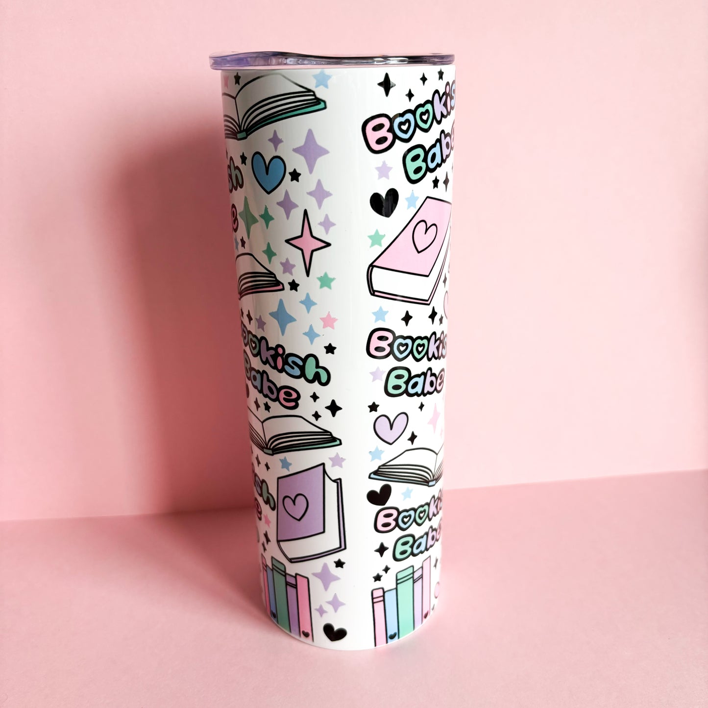 Bookish themed stainless steel tumbler, metal travel mug for book lover