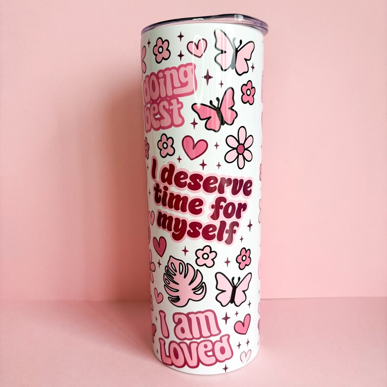 20oz reusable metal tumbler with 'daily mum reminders', new mum gift, metal travel flask