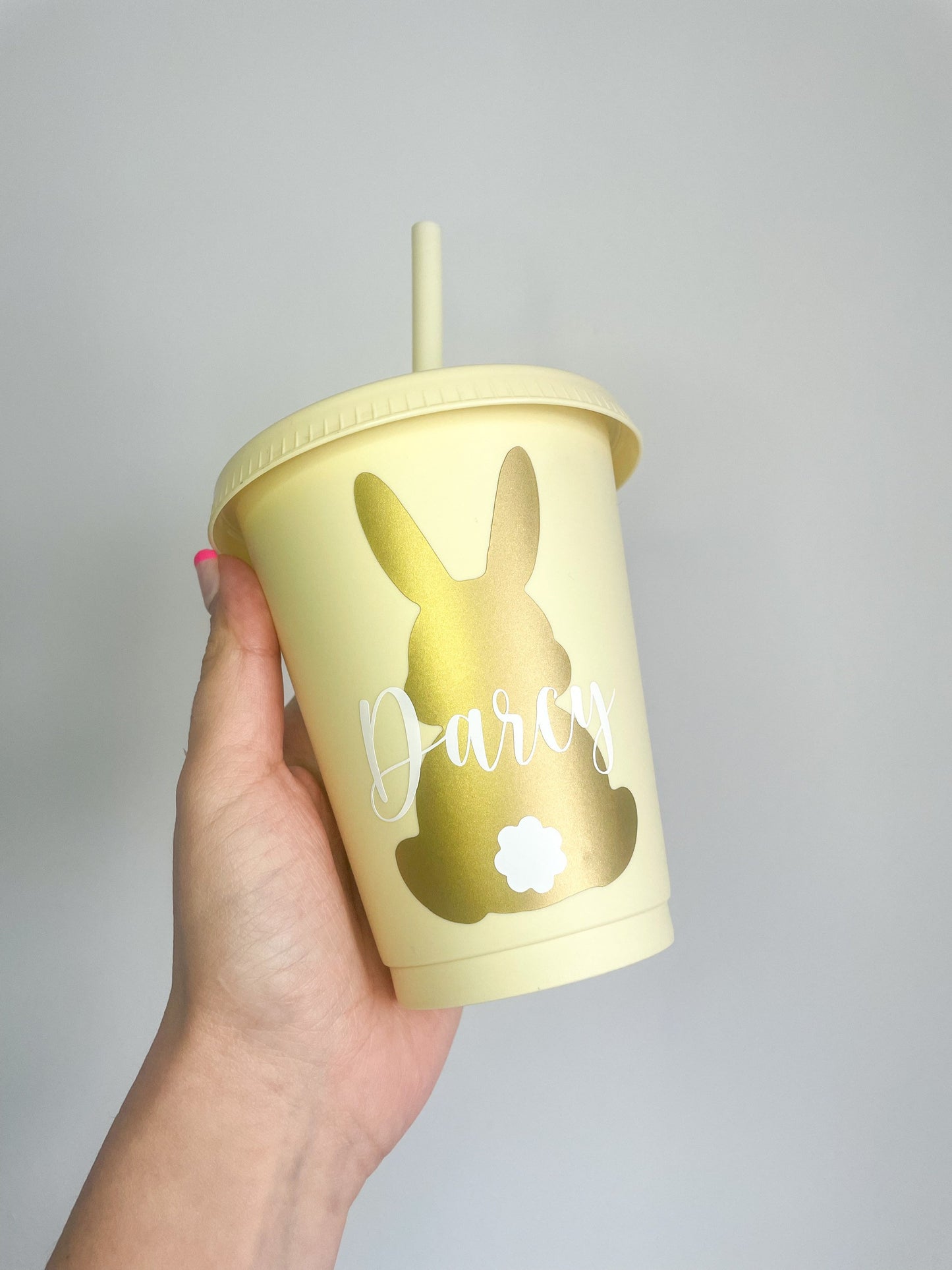 Children’s Personalised Easter Cup, Reusable Cold Cup, Cup with lid and straw, Children’s Easter Bunny Cold Cup, Easter gift, child gift