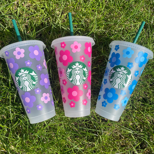 24oz Reusable Starbucks Cold Coffee Cup with Flowers