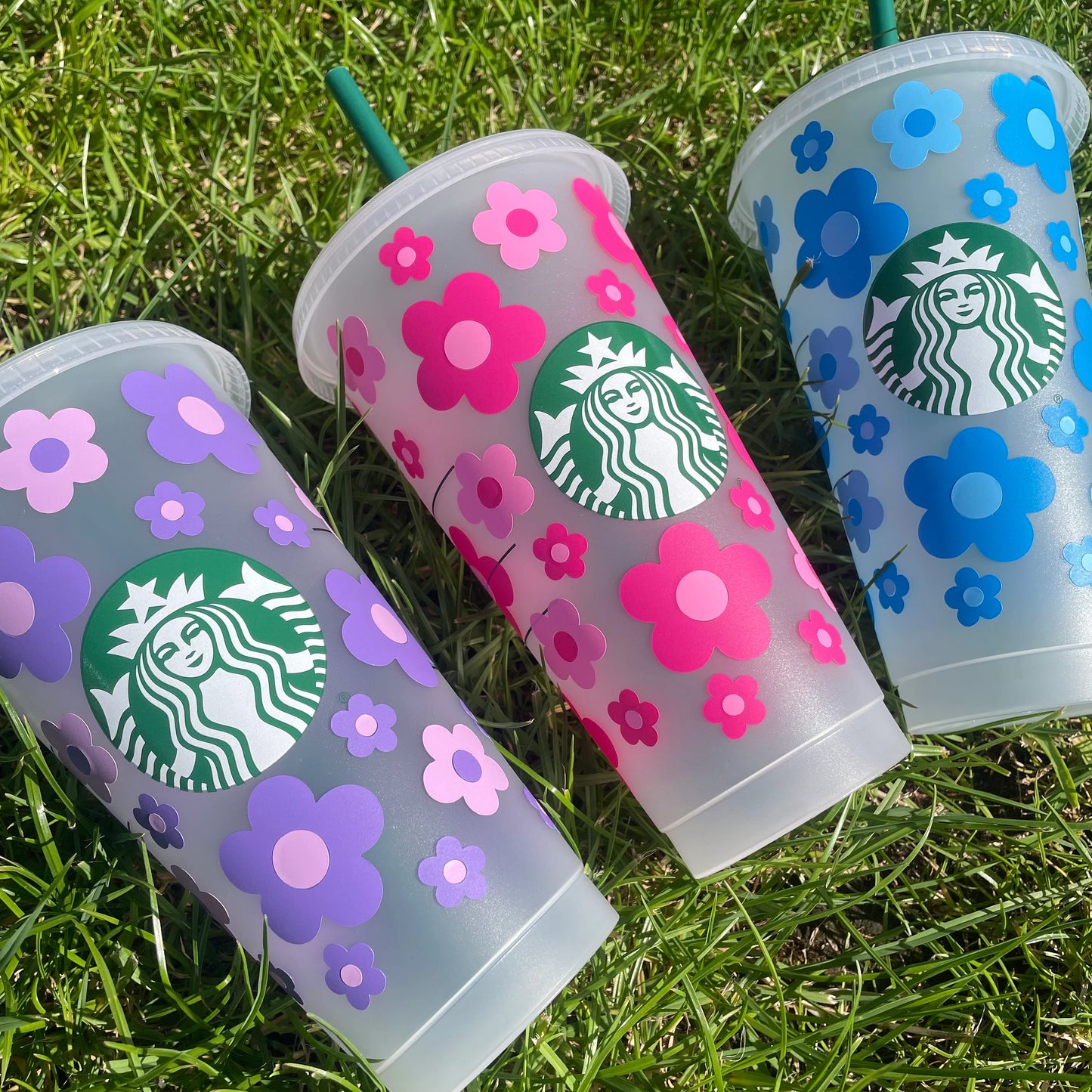 24oz Reusable Starbucks Cold Coffee Cup with Flowers