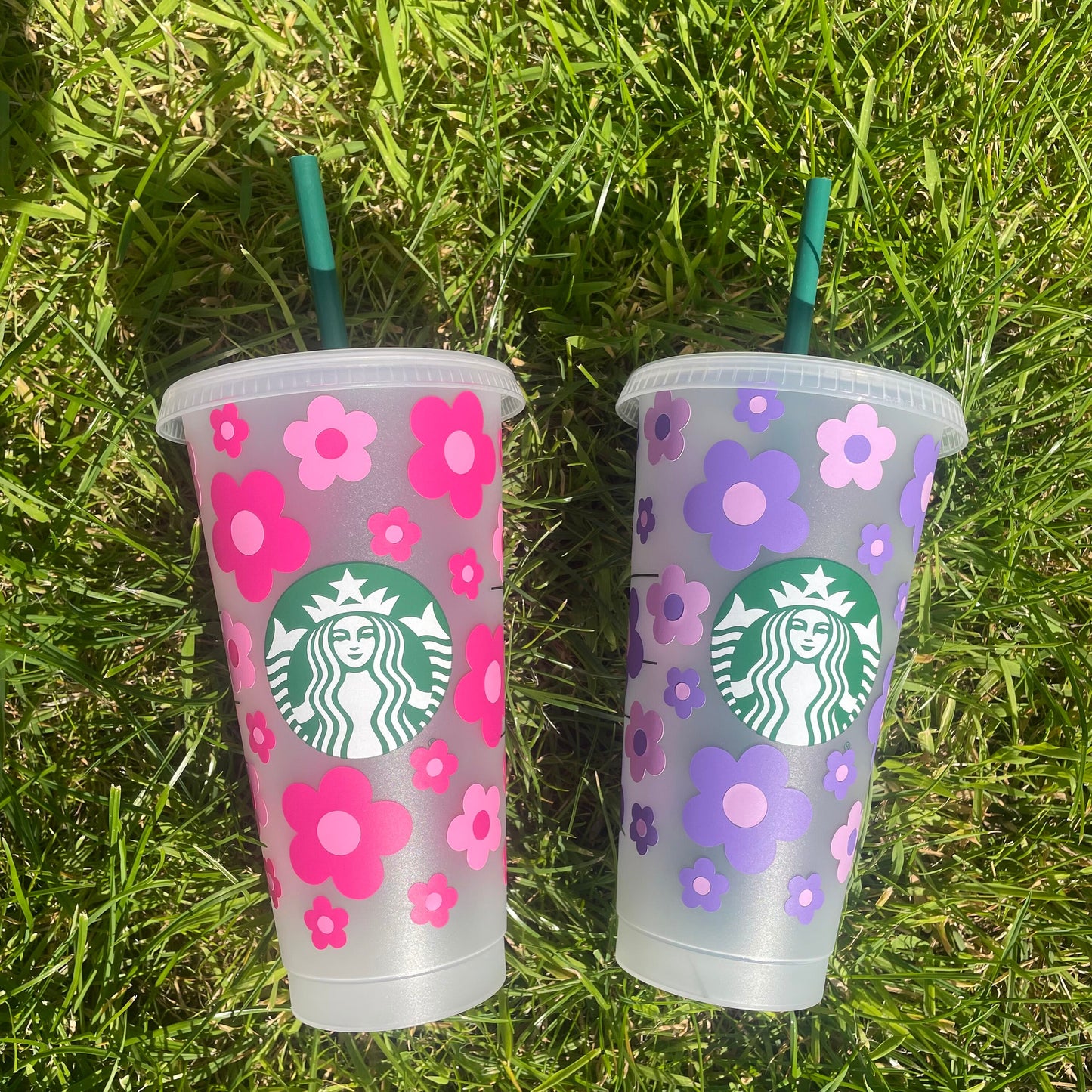 24oz Reusable Starbucks Cold Coffee Cup with Flowers