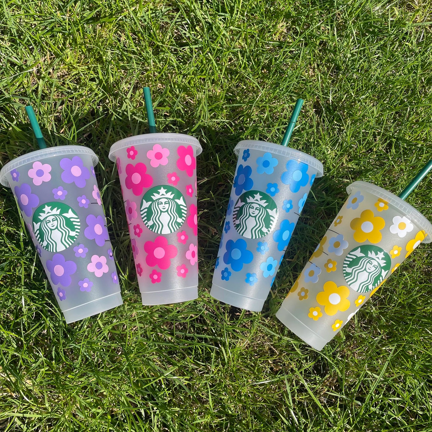 24oz Reusable Starbucks Cold Coffee Cup with Flowers