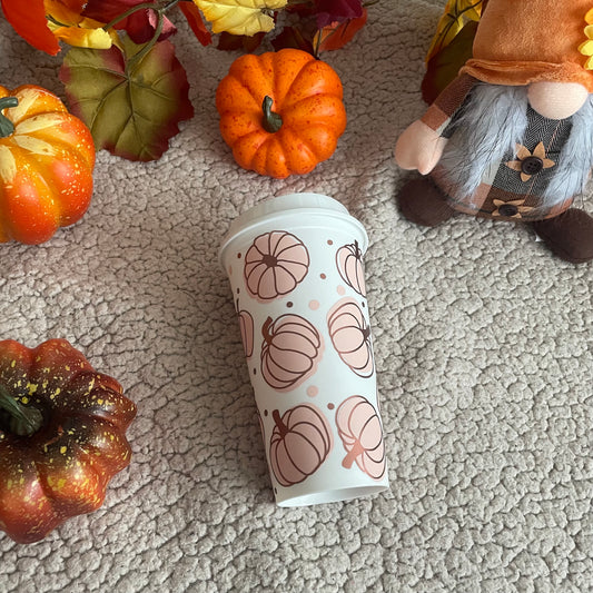 Autumn and Pumpkins Hot Cup UK, Cup with Pumpkins, Halloween Hot Cup, Reusable Hot Coffee Cup, Travel Mug, Autumn Decor Travel Mug