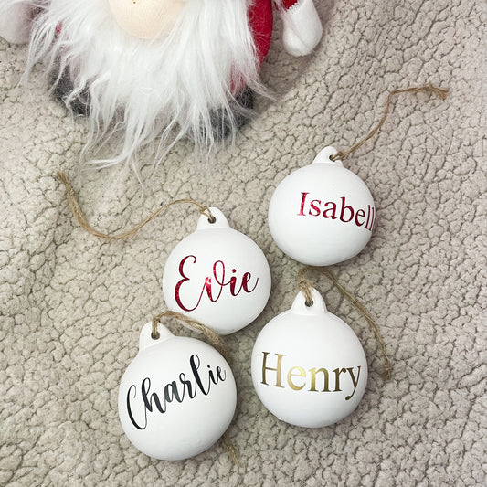 Personalised Christmas Bauble White, Christmas Tree Decoration, Hanging Christmas Tree Ornament, Personalised Christmas Decor, White bauble