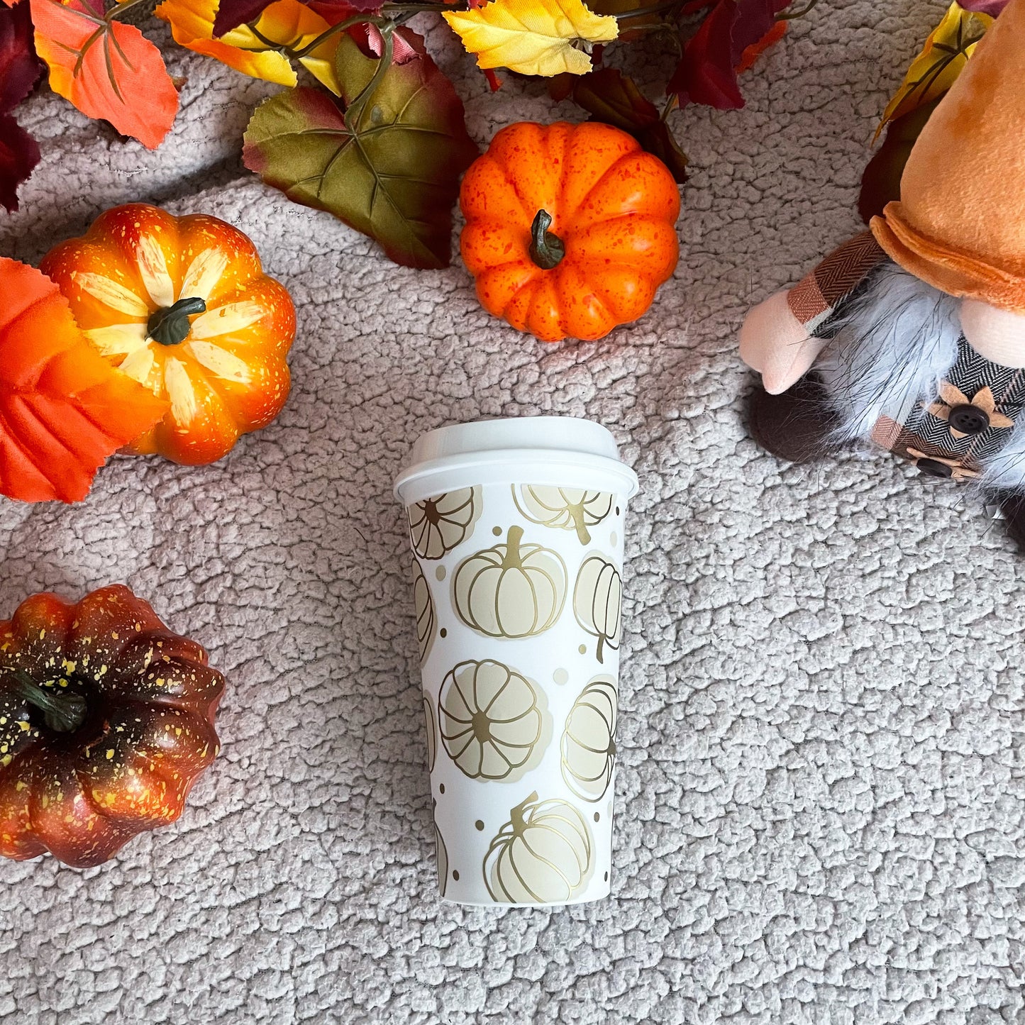 Autumn and Pumpkins Hot Cup UK, Cup with Pumpkins, Halloween Hot Cup, Reusable Hot Coffee Cup, Travel Mug, Autumn Decor Travel Mug