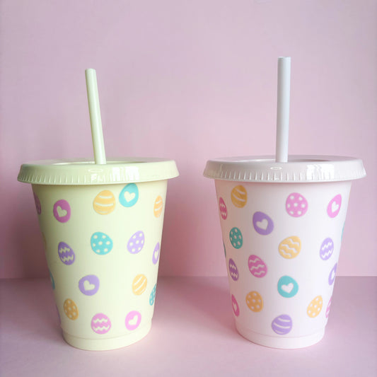 Children's Reusable Easter Egg Design Cold Cup, Children's Water bottle, Kids water bottle with lid and straw