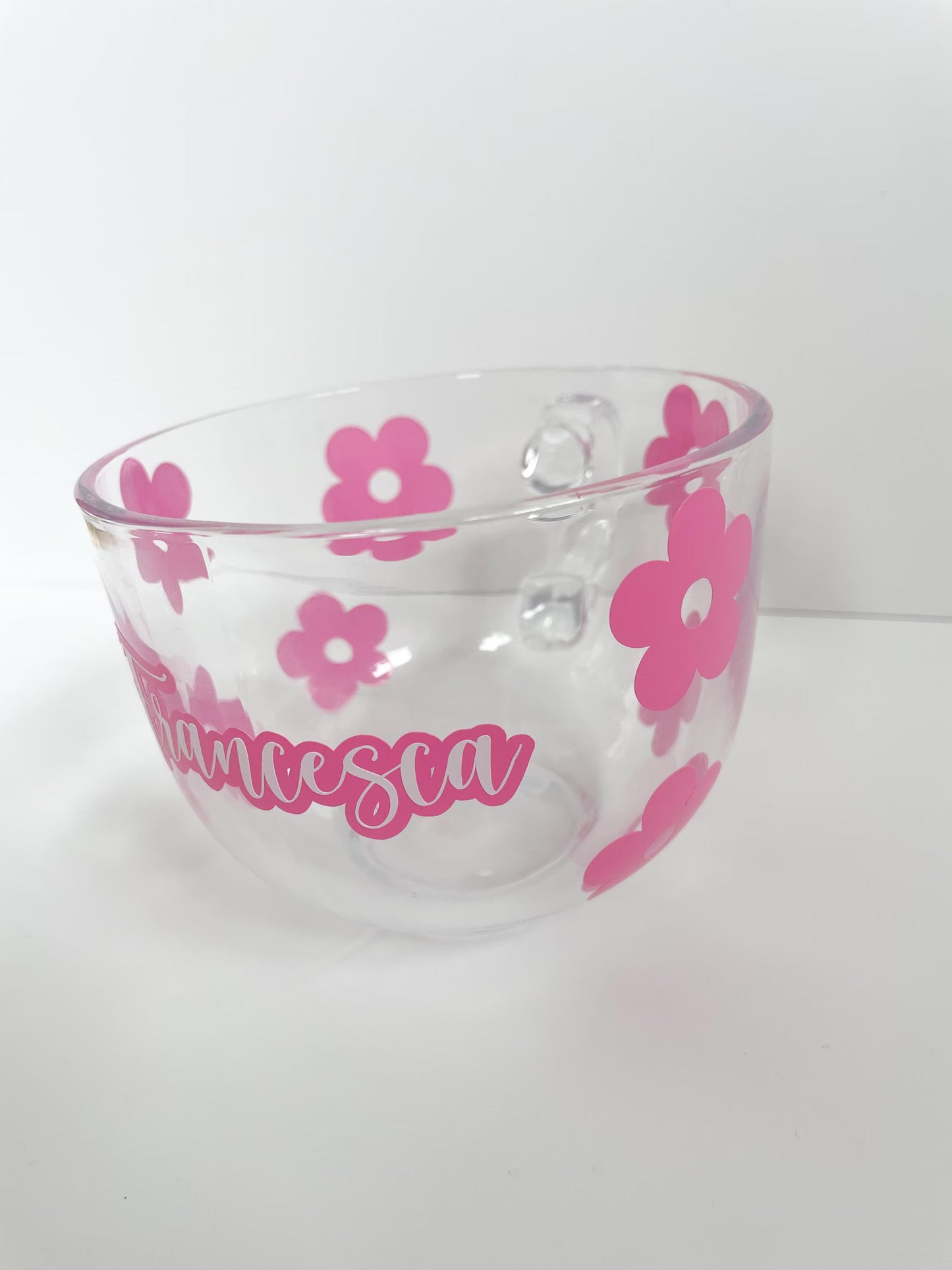 Glass coffee mug with pink flowers, Cappuccino mug, Personalised coffee cup