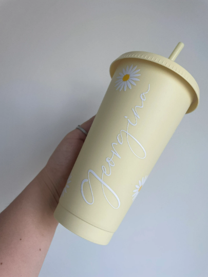 24oz Reusable Cold Coffee Cup with Daisy Design