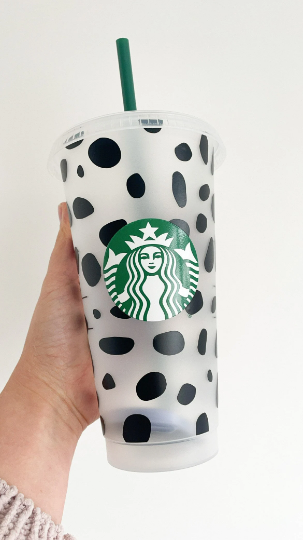 24oz Genuine Dalmation Print Reusable Starbucks Cold Coffee Cup