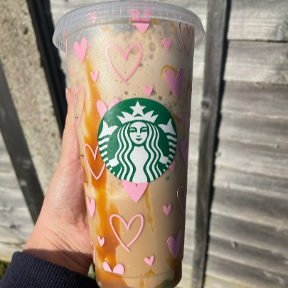 24oz Genuine Reusable Starbucks Cup with Hearts Design