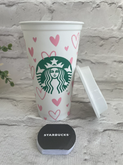 Starbucks 16oz Reusable Coffee Tumbler White Plastic Cup Lid BPA
