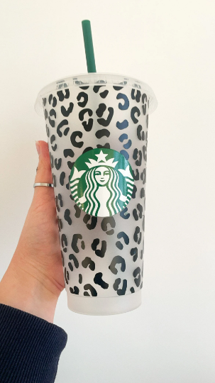 24oz Genuine Leopard Print Reusable Starbucks Cold Coffee Cup