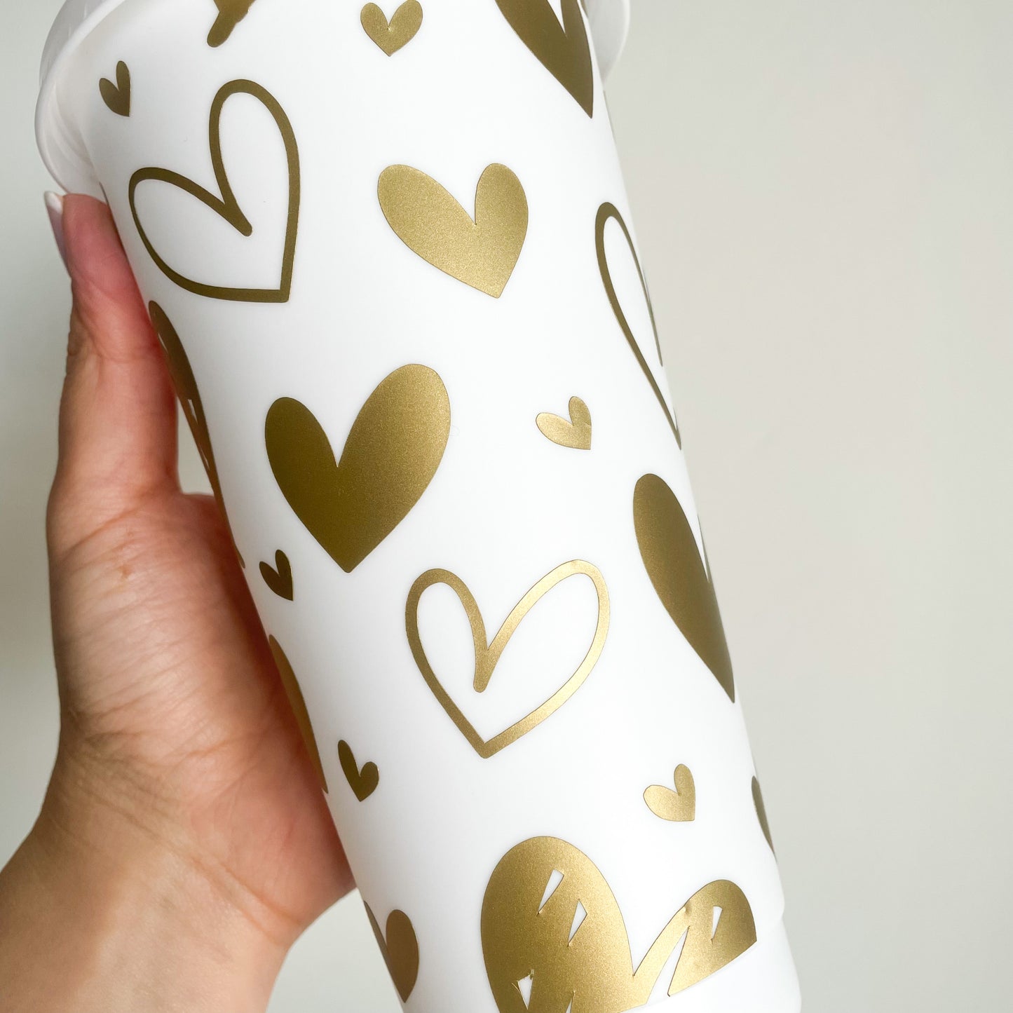 24oz Reusable Cold Coffee Cup with hearts